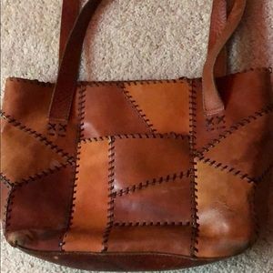 Brown patchwork leather tote